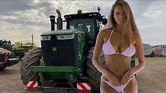 "Expert Female Tractor Driver: Modern Farming with VOLVO and John Deere Machinery"