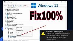 Fix 100%USB Device Not Recognized Error in Windows 11 | Usb Not Working in Windows 11#macnitesh