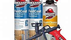 Kraken Bond Fastcoat Spray Foam Insulation Kit 20 Board Ft - (2x16 oz) Closed Cell Expanding Polyurethane Foam for Heat and Acoustic Insulation, Includes Application Gun & Cleaner, 2 Pack