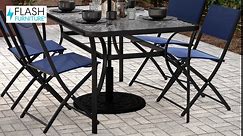 Flash Furniture Tory Commercial Grade Patio Table with Tempered Glass Umbrella Hole and Steel Tube, 35" W x 59" L, Clear Top/Black Frame