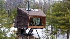 tiny log cabin build , tree house log cabin hand.#SoloCamping #BuildingSurvivalShelter #CampingChallenge #adventures #wilderness #forest