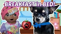 BABY ALIVE gives PUPPY BREAKFAST in BED and TRIES to LEARN MATH! The Lilly and Mommy Show!