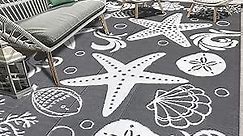 HEBE Outdoor Rug 6'x9' for Patios Clearance Waterproof Patio Mat Plastic Straw Rug Reversible RV Camping Tent Rug Outside Area Rug for RV,Deck,Beach,Balcony,Camper,Porch,Backyard,Grey