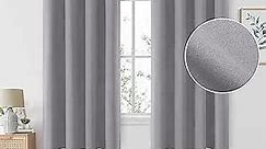 HOMEIDEAS 100% Light Grey Blackout Curtains for Bedroom, Linen Curtains 63 Inch Length 2 Panels for Living Room Faux Linen Thermal Insulated Full Black Out Grommet Window Curtains/Drapes, W52 x L63