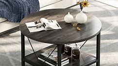 DWVO Round Coffee Table, 31.5" Industrial Living Room Table, Cocktail Table with Storage Open Shelf for Living Room, Gray