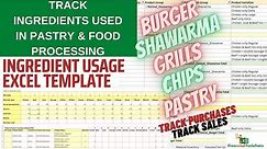 Pastry|Bakery|Grills|Food Processing Material Usage Excel template