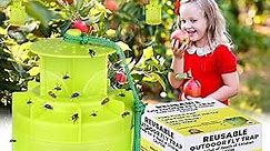 Fly Traps Outdoor Fly Trap Hanging, Reusable Fly Repellent Trap with Fly Bait, Odorless and Safe Fly Trap Fly Insect Catcher, Outdoor Fly Killer Deterrent for Pasture/Orchard/Garden/Camping (1 Pack)