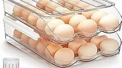 Egg Tray Organizer for Refrigerator, Egg Holder for Refrigerator, Rolling Egg Storage Container Dispenser for Refridge with Lid,Stackable Clear Plastic Storage Box for Fridge and Counter(2 layers)