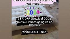 23% OFF Sitewide! CODE: XMAS23 Prices going up on 1/1/2024 www.whitelotushome.com | White Lotus Home