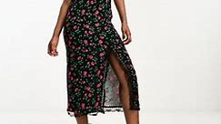 New Look strappy midi dress in lace and rose print | ASOS