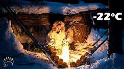 Winter survival shelter built by self-powered fire, no tent or sleeping bag
