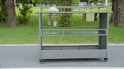 Dextrus Outdoor Kitchen Island Rolling Trolley Cart, Wicker Bar Cart with Wheels and 2 Steel Shelves, Kitchen Storage Dining Serving Cart - Gray