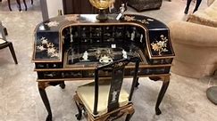 Be inspired with this Asian Black Lacquer Desk Set with Matching Chair ➡️$750.00. #consignment #consign #webstergrovesmo #desk #office #asian #writingdesk #inspired #stl | Green Goose Consignment Gallery