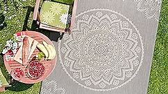 CAMILSON Outdoor Rug - Modern Area Rugs for Indoor and Outdoor patios, Kitchen and Hallway mats - Washable Outside Carpet (5x7, Medallion - Grey/White)