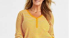 Style & Co Plus Size Striped Waffle-Knit Henley Top, Created for Macy's - Macy's