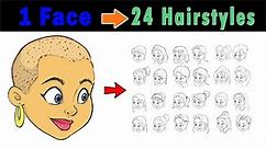 How to draw Hairs of female cartoon character | 24 different types of hairs