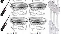 42-Pc Chafing Dish Buffet Set: Includes Chafing Fuel, Wire Racks, 9x13 (Half Size) Aluminum Pans with Lids, Serving Utensils & Lighters