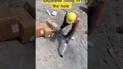 Explosive cartridge filling in the blast hole #blasting #drilling #mining #miner #engineering #viral