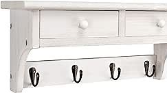 Emfogo Wall Coat Rack Shelf with Drawer - Rustic Entryway Shelf with Coat Hooks for Wall, Perfect for Hallway, Entryway, Mudroom, Bedroom, Kitchen, Bathroom (White)