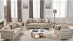 AMERLIFE Modern Sofa Couch, 3 Piece Set 24''Extra Deep Seat Sectional Sofa for Living Room, 85 inch Oversized Sofa, 3 Seat Sofa, Loveseat and Single Sofa, Calico