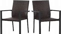 PayLessHere 2 PCS Wicker Patio Dining Chairs All-Weather PE Rattan Wicker Chairs Outdoor Arm Chairs Patio Furniture Set Indoor-Outdoor Chair for Backyard Lawn & Garden Resistant, Brown