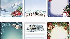 120 Sheets Christmas Stationery Paper Decorative Holiday Letters Christmas Bell Santa Claus Snowflake Christmas Letterhead Christmas Printing Paper for Christmas Events Party Favors, 8.5 x 11 Inches
