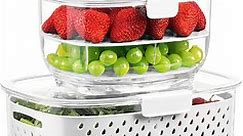 Fresh Container, LUXEAR 3 Pack Fruit Storage Container Partitioned Produce Container for Refrigerator White