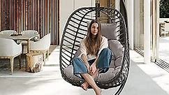 Big Egg Chair with Stand - Hanging Hammock Chair UV Resistant Cushions for Indoor Outdoor Bedroom Garden Backyard, Foldable Wicker Rattan Basket Chair with Metal Frame 350lbs Capaticy (Grey)