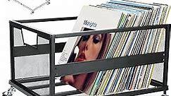 Metal Vinyl Record Storage Crate with Wheels, Vinyl Record Holder for Albums, Vinyl Record Storage Rack - Holds up to 100 LP, Stylish Organizer for Your Vinyl Record Collection