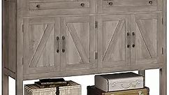 HOSTACK Buffet Sideboard Cabinet with Storage, 47.2" Modern Farmhouse Coffee Bar with 2 Drawers, Barn Doors Console Table with Shelf for Kitchen, Dining Room, Living Room, Entryway (Ash Grey)