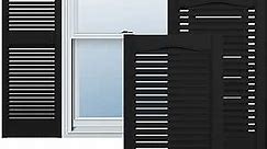 Builders Edge 14.5 in. W x 37 in. H, Custom Cathedral Top Center Mullion, Open Louver Shutters, Includes Matching Installation Spikes (Per Pair), 002 - Black