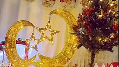 24Inch Lighted Moon-Star Outdoor Christmas Decorations, 40 Light Christmas Moon Star Decor, Pre-Lit Light Up Xmas Outdoor Holiday Decorations for Home Outside Indoor Outdoor Yard (Small)