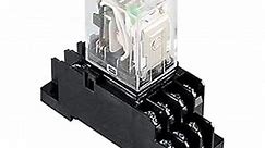 24V DC 5A Electromagnetic Power Coil Relay 4PDT 4NO 4NC 14 Pins with LED Indicator Light and Plug-in Terminal Socket Base
