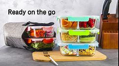 Glass Food Storage Containers 3 Compartment with Lids (5 Pack, 34oz), Divided Glass Meal Prep Containers for Lunch at Work, Leak-Proof Portion Control Food Containers, Microwave/Dishwasher Safe