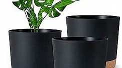 Whonline 3 Pack 8 Inch Plant Pots Indoor, Black Plastic Plant Pot Flower Pots with Drainage Holes and Saucers, Modern Planters for Indoor Plants, Succulents, Flowers, Outdoor Clearance (Black)