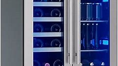 Zephyr Presrv 24 Inch Wine Fridge & Beverage Refrigerator Dual Zone Under Counter - Wine Cooler Cellars Small Beer Fridge Cabinet Drink Chiller Freestanding with French Glass Door 21 Bottles, 64 Cans