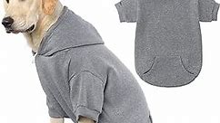 Basic Dog Hoodie - Soft and Warm Dog Hoodie Sweater with Leash Hole and Pocket, Dog Winter Coat, Cold Weather Clothes for XS-XXL Dogs Grey