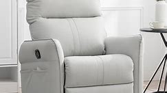 Muumblus 4-in-1 Swivel Glider Rocker Recliner Chair for Baby Nursery, Modern Faux Lehther Upholstered Theater Chir for Living Room, Light Gray