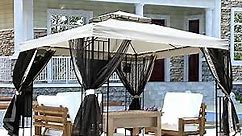 Yangming Gazebo 10X10 ft Outdoor Gazebos Clearance with Outside Mosquito Netting for Patio Deck Backyard Garden, Beige and Black