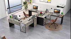 Bestier L Shaped Desk with Drawers, 55 inch Office L Desk with Reversible File Drawer, Industrial Wood Computer Desk with Monitor Stand (Retro Grey Oak Light)