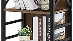 Bookcase, Industrial 3 Tier Bookshelf, Rustic Wood and Metal Bookcase, FreeStanding Storage Small Bookcase for Small Space, Living Room, Bedroom and Home Office, Brown