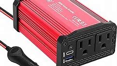 ALLWEI 300W Car AC Power Inverter DC 12V to 110V for Vehicles Converter USB-C PD65W/18W USB Fast Charging Ports Car Charger Adapter (Red)