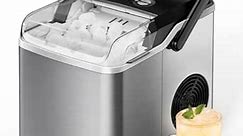 Silonn Countertop Ice Maker - 9 Cubes Ready in 6 Mins, 26lbs in 24Hrs, Portable Ice Machine with Self-Cleaning, 2 Sizes of Bullet Ice for Home/Kitchen/Party/RV, Stainless Steel