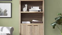 OAKHAM 5-Shelf Bookcase with Doors, 71" Tall Wooden Bookcases with Storage Cabinet, Display Storage Shelves for Home Office, Living Room, Bedroom, Sunwashed Ash Oak