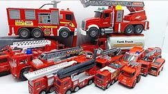 Large fire truck carries many small cars inside, ambulance, excavator, sports car, police car