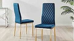 Furniture Box 4X Milan Kitchen Dining Chair Navy Velvet Gold Legs