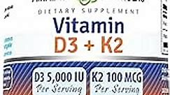 Amazing Formulas Vitamin D3 5000 IU with Vitamin K2 100 Mcg| 250 Veggie Capsules | D3 + K2 Complex | Non-GMO | Gluten Free | Made in USA
