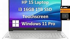 HP 15 Laptop (15.6" HD+ Touchscreen, Intel Core i3-1215U (Beats i5-1135G7), 16GB RAM, 1TB SSD) Home & Business PC, Narrow-Bezel, Long Battery Life, Webcam, Numpad, IST SD Card, Win 11 Pro, Silver