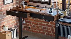 Bestier Electric Standing Desk with Double Drawers & LED Light for Home Office, 47 x 24 inch Adjustable Height Desk Sit Stand Computer Desk, Rustic