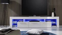 Sorrento Large & Small TV Stand In White High Gloss With LED Light